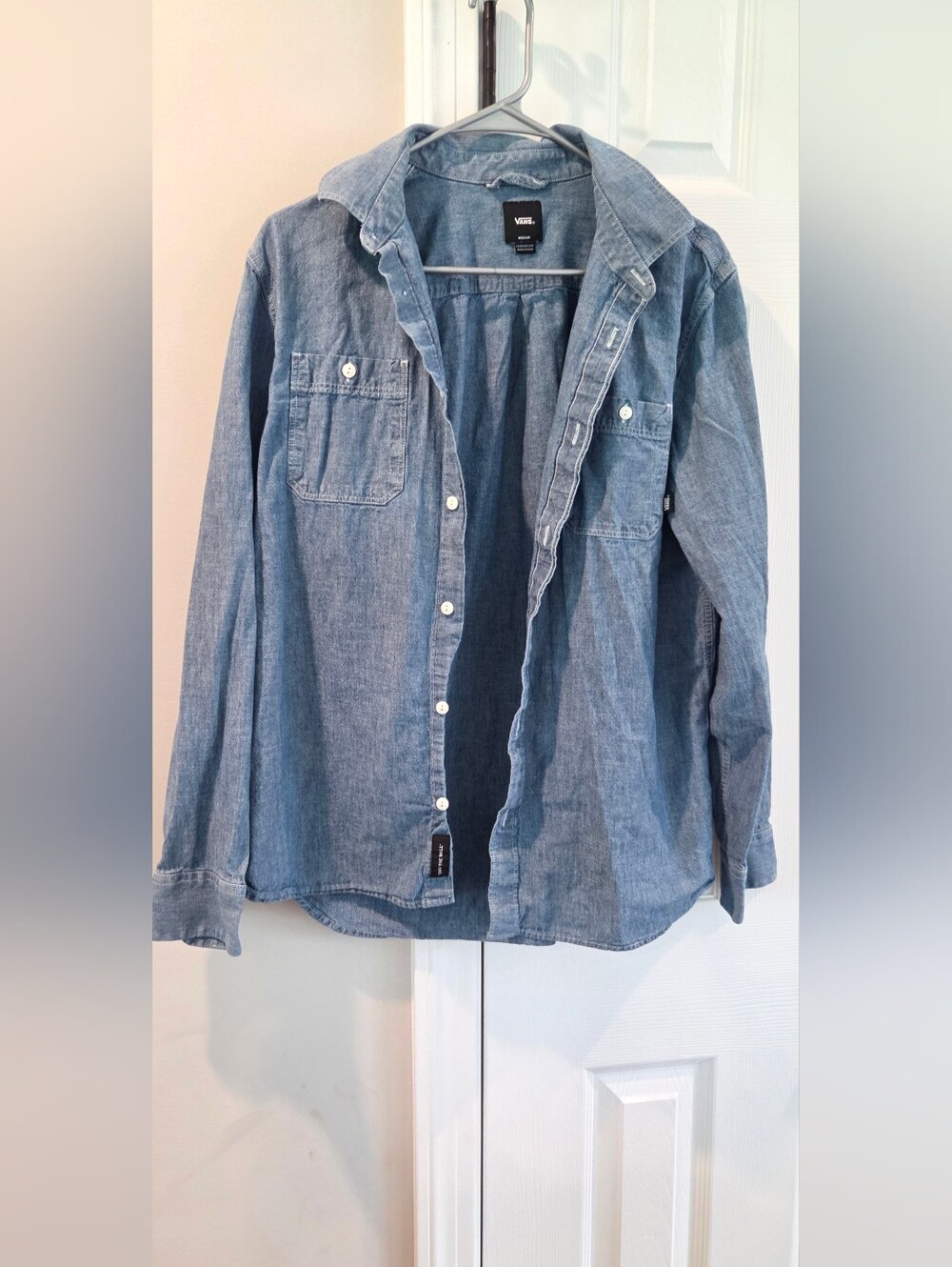 Vans Men's Light Blue Denim-Style Button Down Shirt